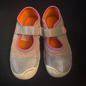 PLAE Emme, Girls Glittery Mary Jane Shoes - Pink and Silver Size 12.5